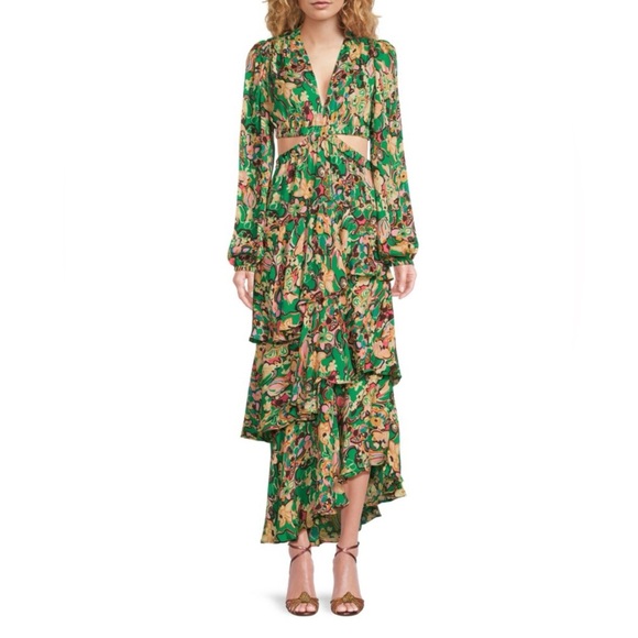 A.L.C. Bell Long Sleeve Layered Cutout Maxi Dress Emerald Multi SZ 2 NEW $1095! - Picture 6 of 12